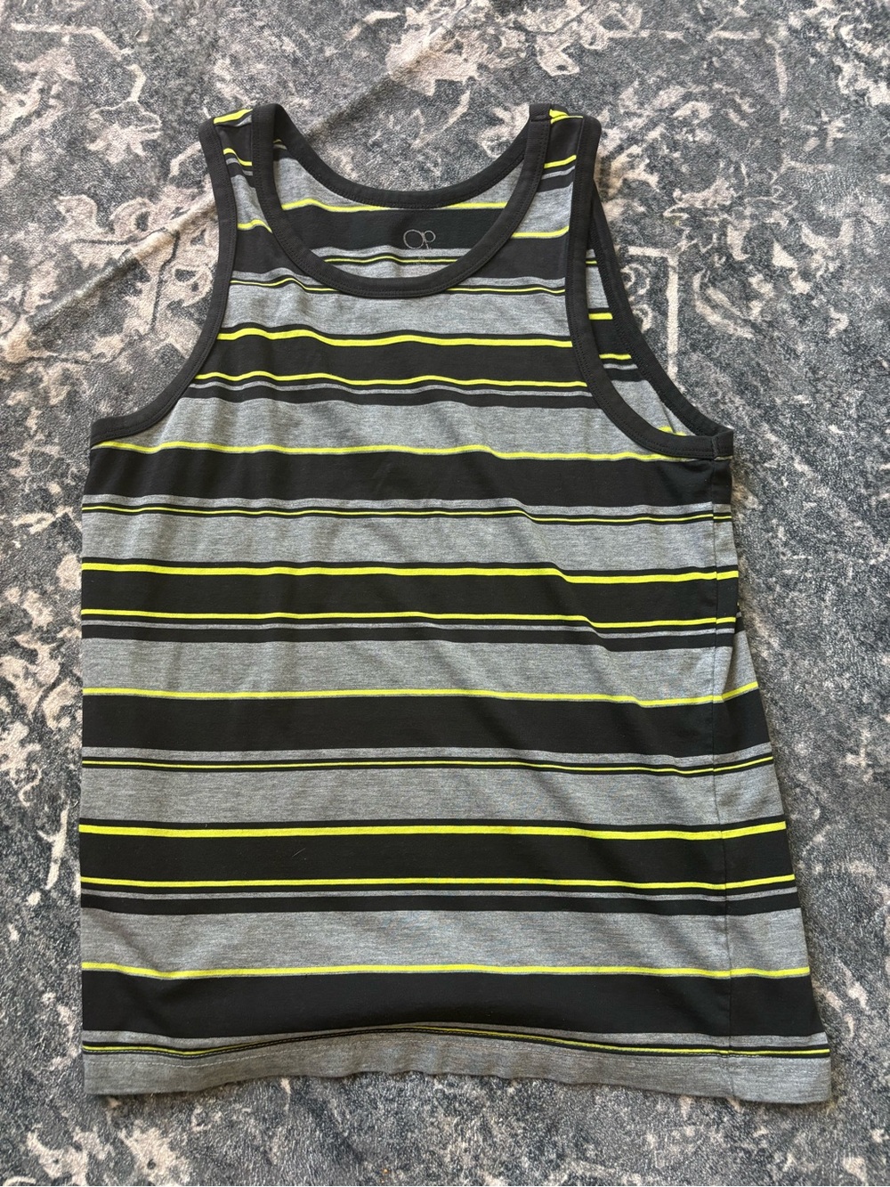 OP Men's Gray & Black Striped Tank with Yellow Accent